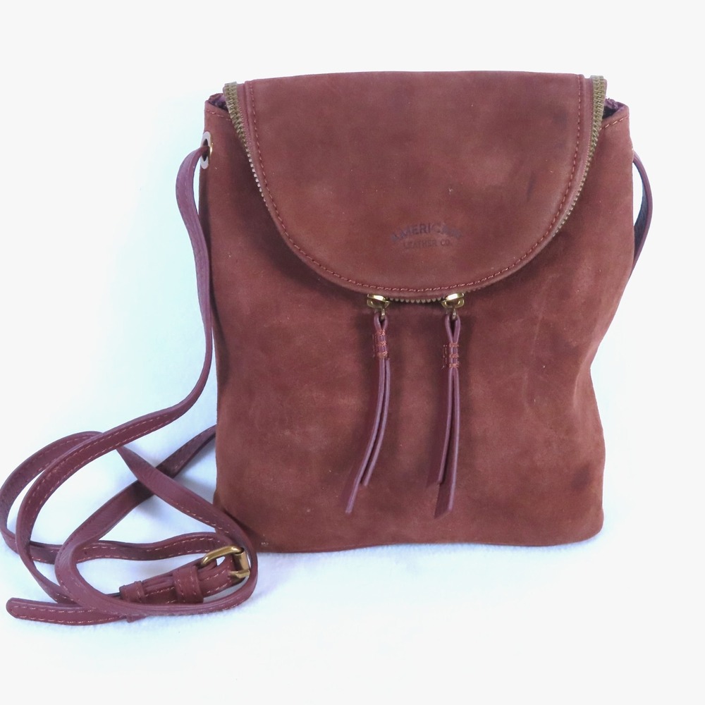 American Leather Co. Hampton Large Zip Around Crossbody Cordovan Suede Brown